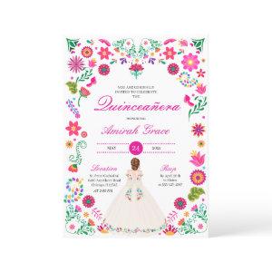 White Pink Otomi Embroidery Quinceañera