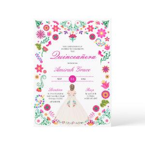 White Pink Otomi Embroidery Quinceañera