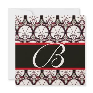WHITE RED DAMASK CARNATIONS MONOGRAM champagne