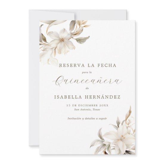White Reserva la Fecha Spanish Quinceañera Save The Date