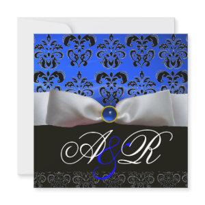 WHITE RIBBON BLUE SAPPHIRE BLACK  DAMASK MONOGRAM