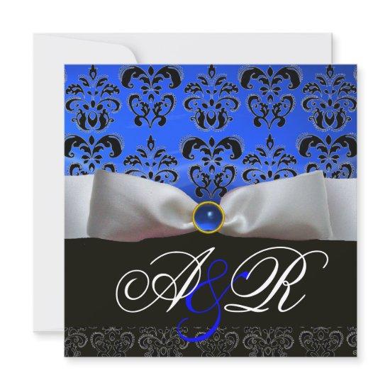 WHITE RIBBON BLUE SAPPHIRE BLACK  DAMASK MONOGRAM
