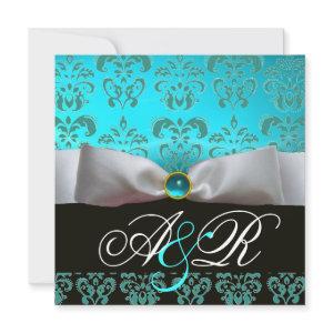 WHITE RIBBON BLUE TURQUASE BLACK  DAMASK MONOGRAM