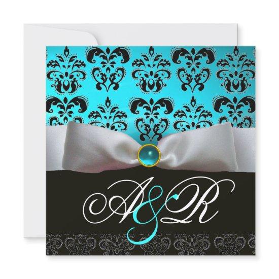 WHITE RIBBON BLUE TURQUASE BLACK  DAMASK MONOGRAM