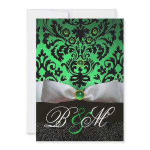 WHITE RIBBON EMERALD GREEN  BLACK DAMASK MONOGRAM