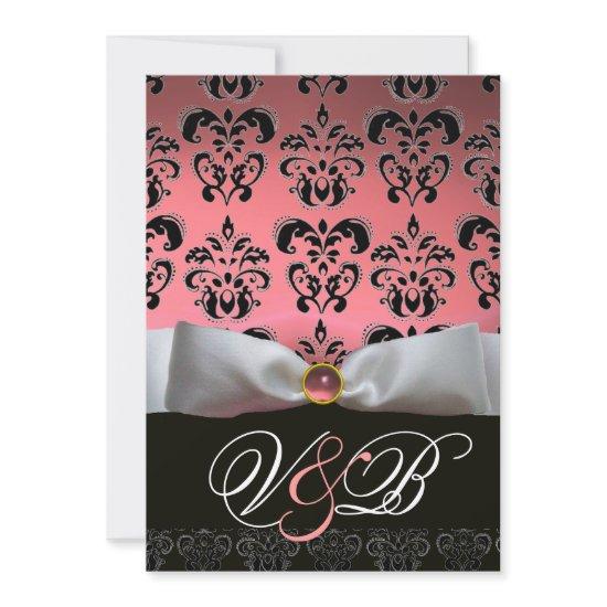 WHITE RIBBON PINK  BLACK DAMASK MONOGRAM