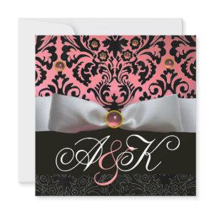 WHITE RIBBON PINK BLACK  DAMASK MONOGRAM