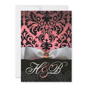 WHITE RIBBON PINK  BLACK DAMASK MONOGRAM