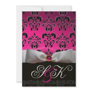 WHITE RIBBON PINK FUCHSIA BLACK  DAMASK MONOGRAM