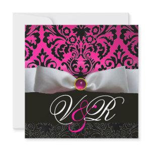WHITE RIBBON PINK FUCHSIA  BLACK  DAMASK MONOGRAM