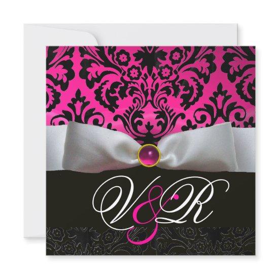 WHITE RIBBON PINK FUCHSIA  BLACK  DAMASK MONOGRAM