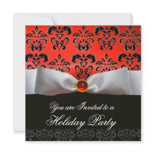 WHITE RIBBON RED BLACK  DAMASK HOLIDAY PARTY