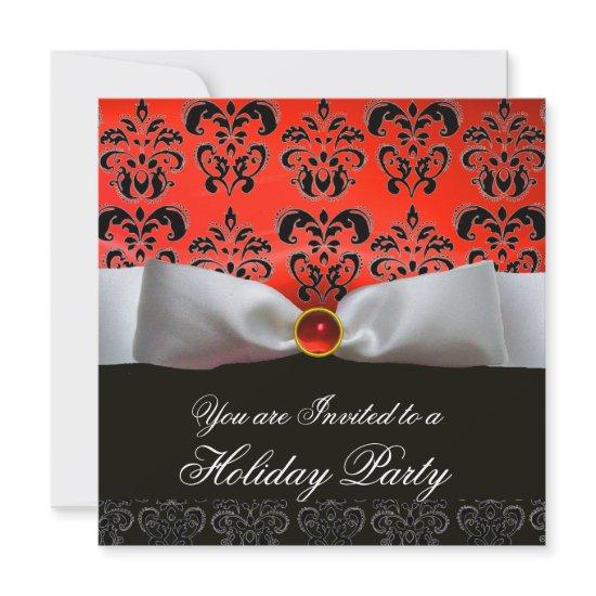 WHITE RIBBON RED BLACK  DAMASK HOLIDAY PARTY
