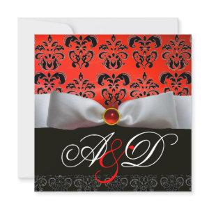 WHITE RIBBON RED BLACK  DAMASK MONOGRAM Ruby