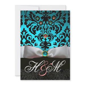 WHITE RIBBON TEAL PINK BLUE BLACK DAMASK MONOGRAM