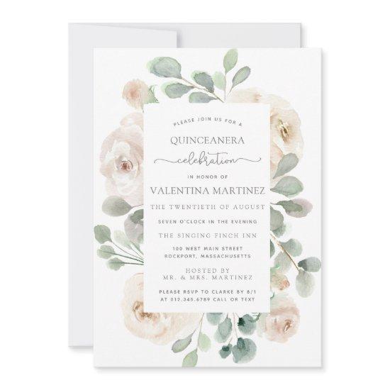 White Rose Floral Botanical Quinceanera