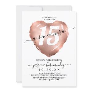 White Rose Gold Foil Heart Balloon Quinceañera