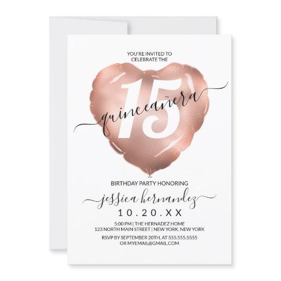 White Rose Gold Foil Heart Balloon Quinceañera