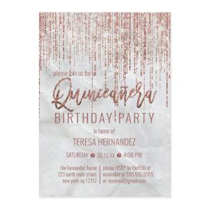 White Rose Gold Glitter Pearl Marble Quinceañera