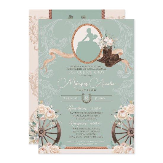 White Rose Mint Elegant Charro Western Quinceanera