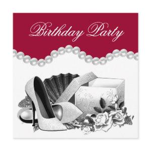 White Rose Pearls High Heels Red Birthday Party