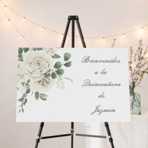 White Rose Welcome Foam Board For Quinceañera