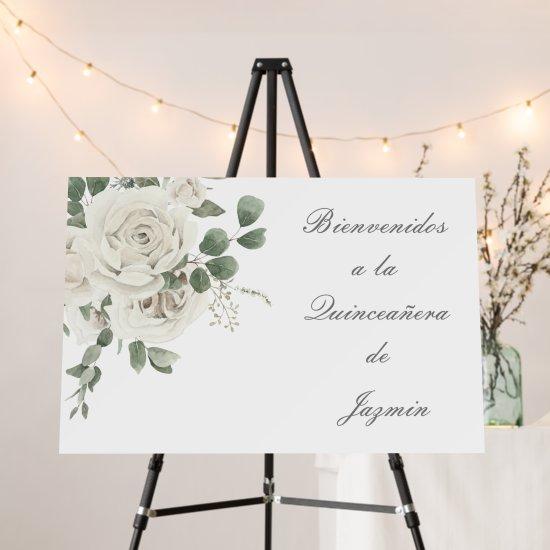 White Rose Welcome Foam Board For Quinceañera