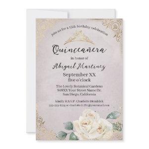 White Roses and Gold Vintage Lavender Quinceanera