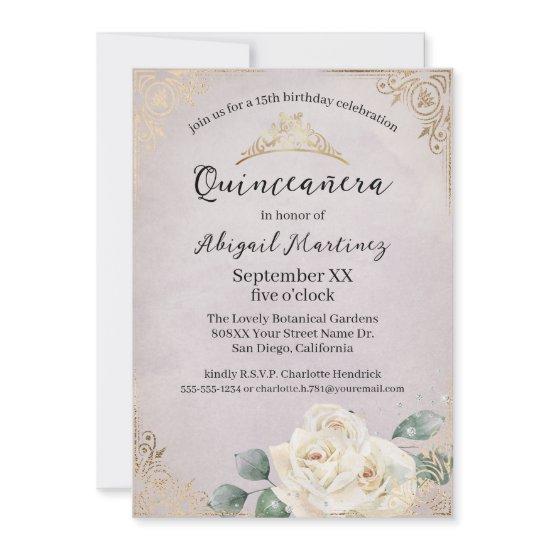 White Roses and Gold Vintage Lavender Quinceanera