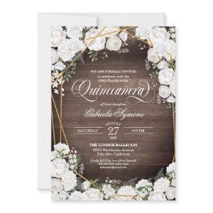 White Roses Elegant Rustic Wood Floral Quinceañera