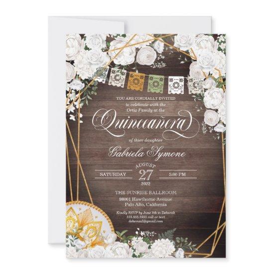 White Roses Elegant Western Charro Quinceanera Inv