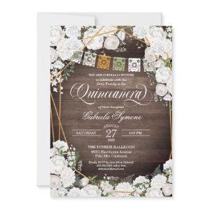 White Roses Elegant Western Rustic Quinceañera Inv