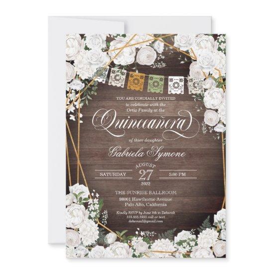 White Roses Elegant Western Rustic Quinceañera Inv