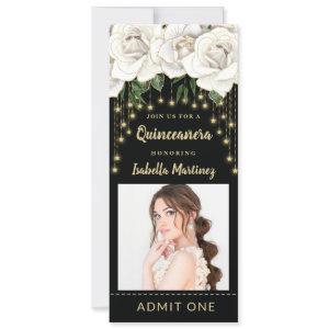 White Roses Gold String Light Quinceañera Ticket