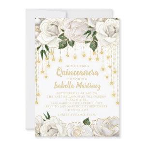 White Roses Gold String Light Star Quinceañera  In
