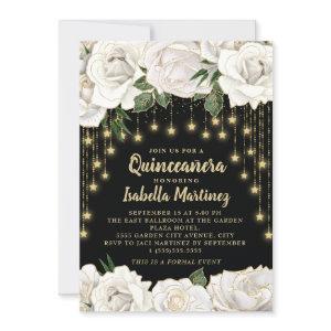 White Roses Gold String Light Star Quinceañera