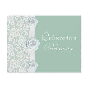 White Roses & Lace Mint Green Birthday Quinceanera