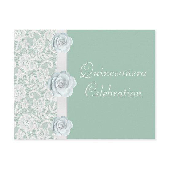 White Roses & Lace Mint Green Birthday Quinceanera