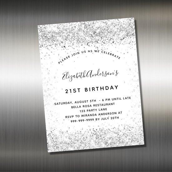 White silver glitter birthday  magnet