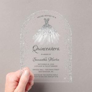 White Silver Glitter Dress Quinceañera Party Acrylic