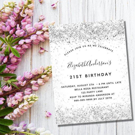 White silver glitter glamorous birthday