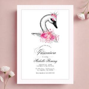 White Swan Pink Floral Quinceañera Photo