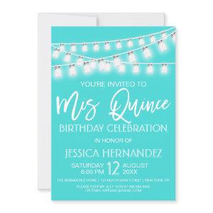 White Teal Mason Jar String Lights Quinceañera