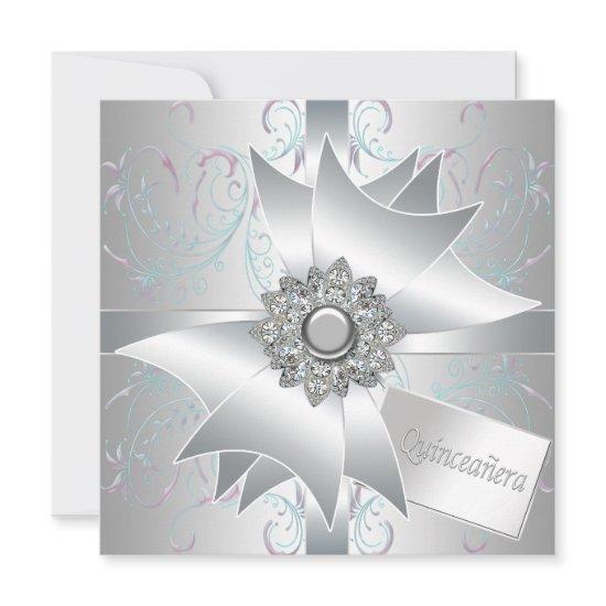 White Teal Swirls Quinceanera
