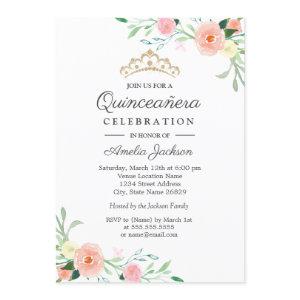 Wild Flower Peach Pink Floral Quinceanera Invite