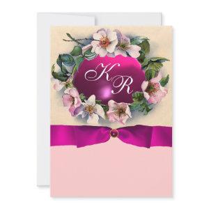 WILD ROSES WITH PINK RIBBON ,MONOGRAM