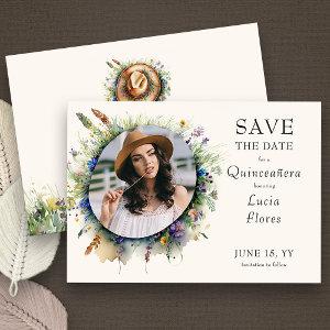 Wildflower Cowgirl Rustic Floral Quinceanera Photo Save The Date