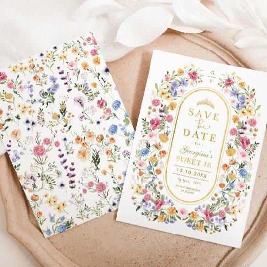 Wildflower Sweet 16 Quinceanera Save the Date Announcement Postcard