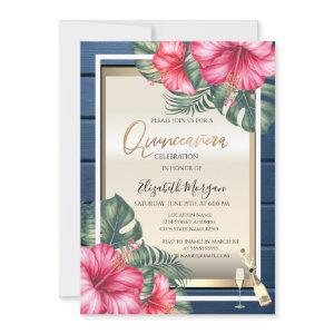 Wine Glass,Hibiscus Blue Wood Quinceanera