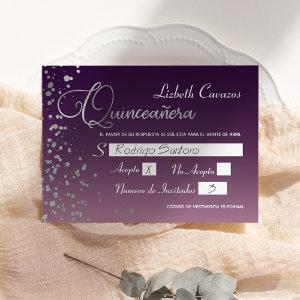 Wine Mauve Purple Silver Confetti Quinceanera RSVP